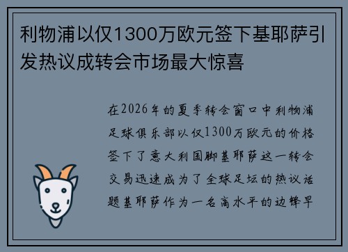 利物浦以仅1300万欧元签下基耶萨引发热议成转会市场最大惊喜